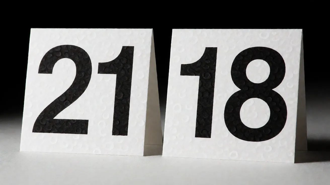 Numerals 21 and 18 representing minimum betting age by state